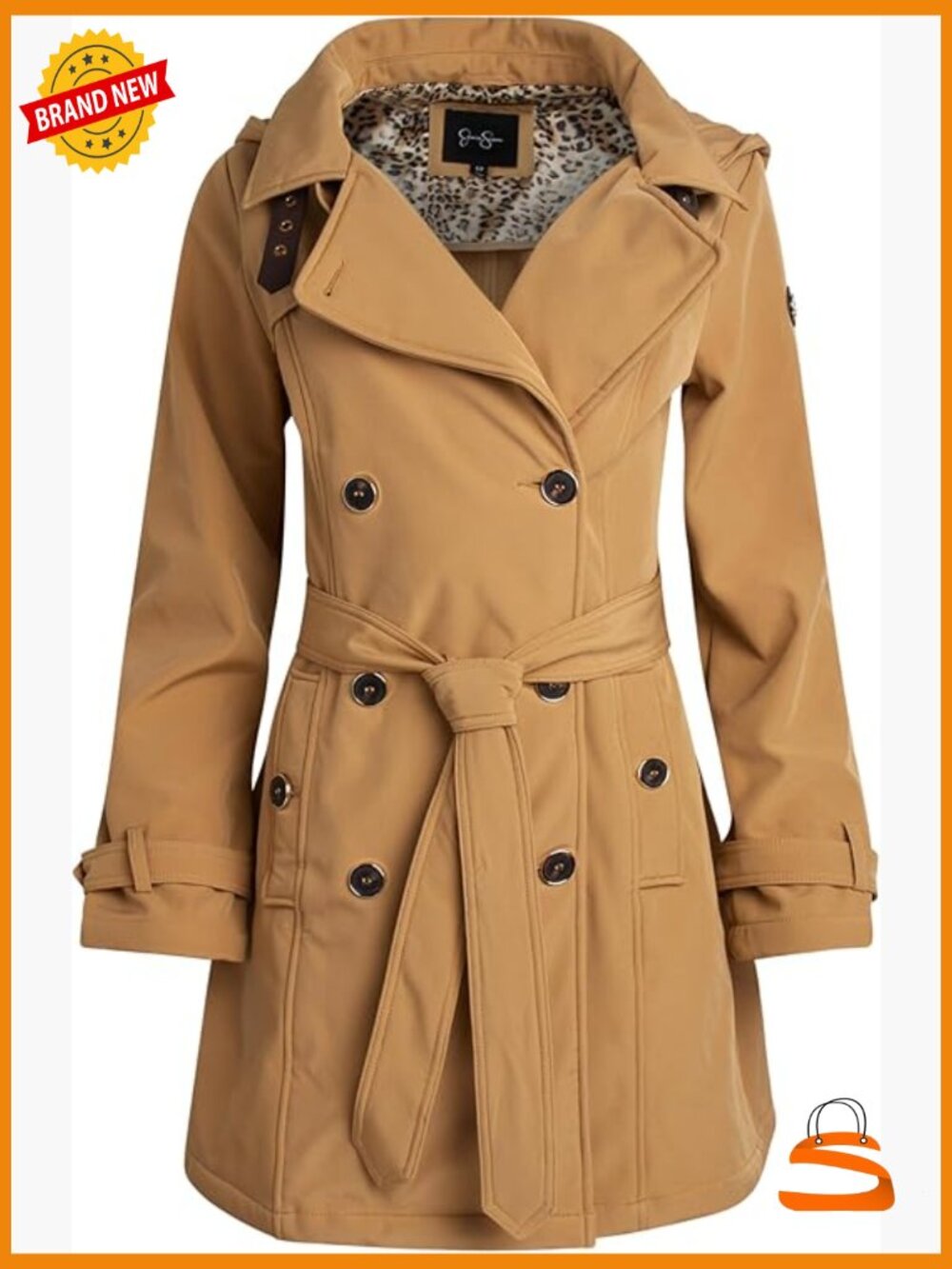 Trench Coat with Hood - Belted Softshell Jacket - Polar Fleece Lining - - Picture 1 of 7